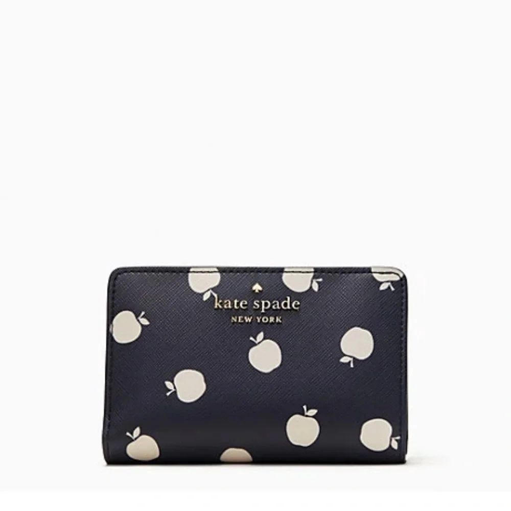 Kate Spade Staci Large White Apple Compartment Bifold Wallet BLAZER BLUE MULTI
